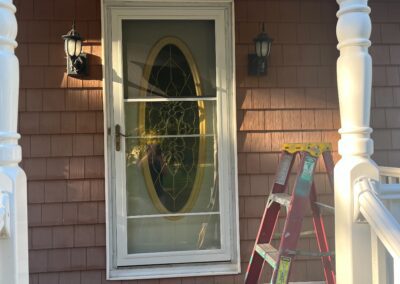 old glass front door